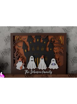 Σετ των 2 Intra απο ξύλο plywood 3mm-4mm πάχος - Halloween Family Sign|3D Halloween Scene Δίασταση 15x15 cm INTRAFABR-104785826