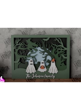 Σετ των 2 Intra απο ξύλο plywood 3mm-4mm πάχος - Halloween Family Sign|3D Halloween Scene Δίασταση 15x15 cm INTRAFABR-104785829