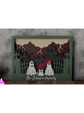 Σετ των 2 Intra απο ξύλο plywood 3mm-4mm πάχος - Halloween Family Sign|3D Halloween Scene Δίασταση 15x15 cm INTRAFABR-104785820