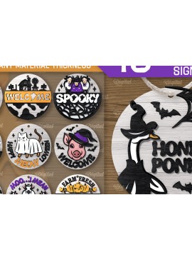 Σετ των 2 Intra απο ξύλο plywood 3mm-4mm πάχος - Δέσμη λέιζερ στρογγυλής φάρμας Halloween Δίασταση 15x15 cm INTRAFABR-106192971