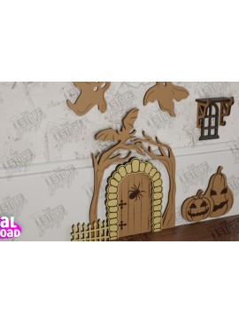 Σετ των 2 Intra απο ξύλο plywood 3mm-4mm πάχος - Halloween Garden Door | Μαγική Πόρτα | CNC Δίασταση 15x15 cm INTRAFABR-104624318