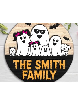 Σετ των 2 Intra απο ξύλο plywood 3mm-4mm πάχος - Πινακίδα οικογενειακής πόρτας Halloween Ghost  Δίασταση 15x15 cm INTRAFABR-123580611