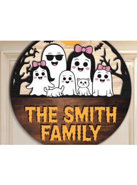 Σετ των 2 Intra απο ξύλο plywood 3mm-4mm πάχος - Πινακίδα οικογενειακής πόρτας Halloween Ghost  Δίασταση 15x15 cm INTRAFABR-123580559