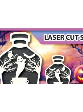 Σετ των 2 Intra απο ξύλο plywood 3mm-4mm πάχος - Halloween Ghost in Jar Laser Cut  Δίασταση 15x15 cm INTRAFABR-104487178