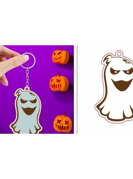 Σετ των 3 Intra απο ξύλο plywood 3mm-4mm πάχος - με μπρελόκ Halloween Ghost Δίασταση 4x4 cm INTRAFABR-102519127