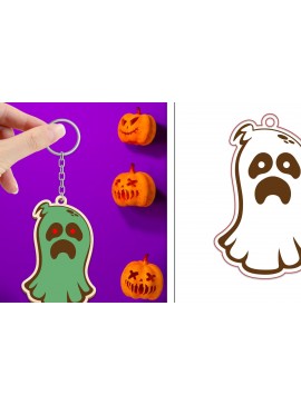 Σετ των 3 Intra απο ξύλο plywood 3mm-4mm πάχος - με μπρελόκ Halloween Ghost Δίασταση 4x4 cm INTRAFABR-102519154