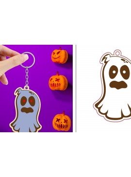 Σετ των 3 Intra απο ξύλο plywood 3mm-4mm πάχος - με μπρελόκ Halloween Ghost Δίασταση 4x4 cm INTRAFABR-102519165