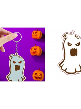 Σετ των 3 Intra απο ξύλο plywood 3mm-4mm πάχος - με μπρελόκ Halloween Ghost Δίασταση 4x4 cm INTRAFABR-102519257