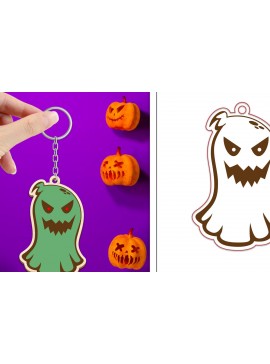 Σετ των 3 Intra απο ξύλο plywood 3mm-4mm πάχος - με μπρελόκ Halloween Ghost Δίασταση 4x4 cm INTRAFABR-102519275