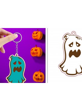 Σετ των 3 Intra απο ξύλο plywood 3mm-4mm πάχος - με μπρελόκ Halloween Ghost Δίασταση 4x4 cm INTRAFABR-102519341