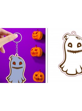 Σετ των 3 Intra απο ξύλο plywood 3mm-4mm πάχος - με μπρελόκ Halloween Ghost Δίασταση 4x4 cm INTRAFABR-102519003