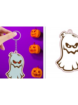 Σετ των 3 Intra απο ξύλο plywood 3mm-4mm πάχος - με μπρελόκ Halloween Ghost Δίασταση 4x4 cm INTRAFABR-102518625