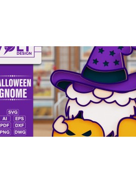 Σετ των 2 Intra απο ξύλο plywood 3mm-4mm πάχος - Halloween Gnome 3D  Πολυεπίπεδη κοπή Δίασταση 20x25 cm INTRAFABR-104827522