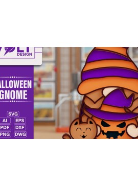 Σετ των 2 Intra απο ξύλο plywood 3mm-4mm πάχος - Halloween Gnome 3D  Πολυεπίπεδη κοπή Δίασταση 20x25 cm INTRAFABR-104885551