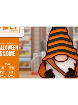 Σετ των 2 Intra απο ξύλο plywood 3mm-4mm πάχος - Halloween Gnome 3D  Πολυεπίπεδη κοπή Δίασταση 20x25 cm INTRAFABR-105082094