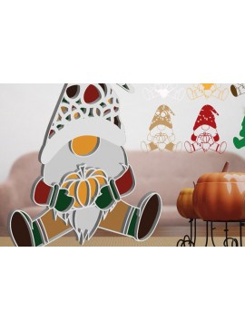Σετ των 2 Intra απο ξύλο plywood 3mm-4mm πάχος - Halloween Gnome με κολοκύθα 3D  Δίασταση 15x15 cm INTRAFABR-36519882