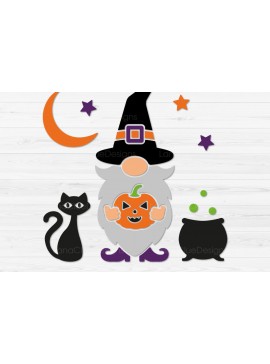 Σετ των 2 Intra απο ξύλο plywood 3mm-4mm πάχος - Halloween Gnome με μαύρη γάτα κολοκύθας Δίασταση 15x15 cm INTRAFABR-69419612