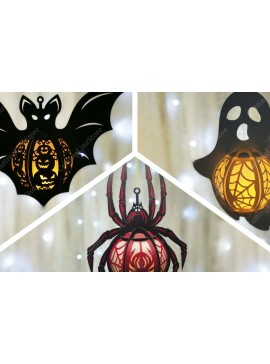 Σετ των 2 Intra απο ξύλο plywood 3mm-4mm πάχος - Κρεμαστά φανάρια αποκριών Δίασταση 15x15 cm INTRAFABR-104859078