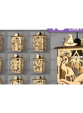 Σετ των 2 Intra απο ξύλο plywood 3mm-4mm πάχος - Δέσμη λέιζερ με κρεμαστά φανάρια αποκριών Δίασταση 15x15 cm INTRAFABR-105017552