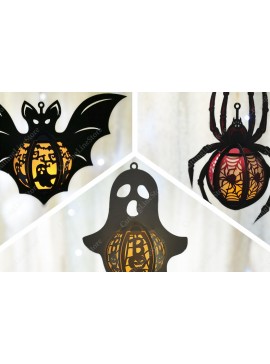 Σετ των 2 Intra απο ξύλο plywood 3mm-4mm πάχος - Κρεμαστά φανάρια αποκριών Δίασταση 15x15 cm INTRAFABR-104619884