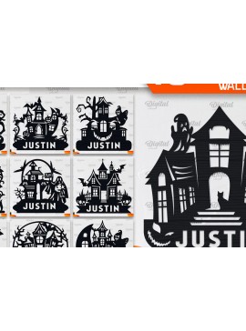 Σετ των 2 Intra απο ξύλο plywood 3mm-4mm πάχος - Πακέτο κοπής λέιζερ Haunted House Halloween Δίασταση 15x15 cm INTRAFABR-104234657