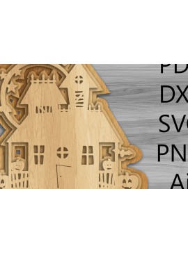 Σετ των 2 Intra απο ξύλο plywood 3mm-4mm πάχος - Halloween Haunted House Laser/Κοπή ξύλου Δίασταση 15x15 cm INTRAFABR-36353726