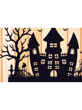 Σετ των 2 Intra απο ξύλο plywood 3mm-4mm πάχος - Halloween Haunted House  Design 12 Δίασταση 15x15 cm INTRAFABR-125256001
