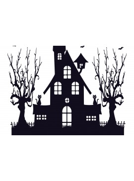 Σετ των 2 Intra απο ξύλο plywood 3mm-4mm πάχος - Halloween Haunted House  Design 14 Δίασταση 15x15 cm INTRAFABR-125256135