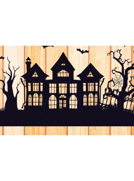 Σετ των 2 Intra απο ξύλο plywood 3mm-4mm πάχος - Halloween Haunted House  Design 2 Δίασταση 15x15 cm INTRAFABR-125255086