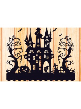 Σετ των 2 Intra απο ξύλο plywood 3mm-4mm πάχος - Halloween Haunted House  Design 6 Δίασταση 15x15 cm INTRAFABR-125255407