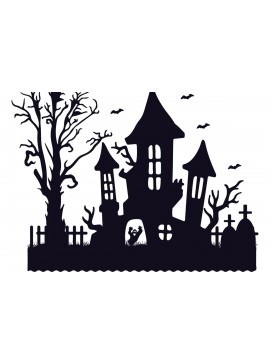 Σετ των 2 Intra απο ξύλο plywood 3mm-4mm πάχος - Halloween Haunted House  Design 8 Δίασταση 15x15 cm INTRAFABR-125255562