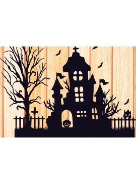 Σετ των 2 Intra απο ξύλο plywood 3mm-4mm πάχος - Halloween Haunted House  Design 9 Δίασταση 15x15 cm INTRAFABR-125255673