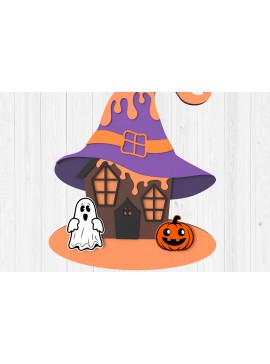 Σετ των 2 Intra απο ξύλο plywood 3mm-4mm πάχος -  κοπής με λέιζερ Halloween House Δίασταση 15x15 cm INTRAFABR-106046727
