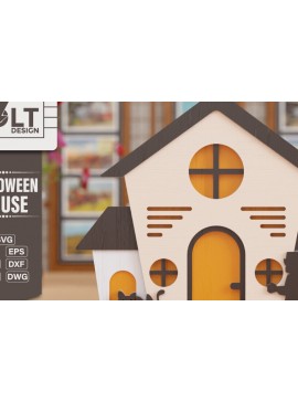 Σετ των 2 Intra απο ξύλο plywood 3mm-4mm πάχος - Halloween House 3D  Πολυεπίπεδη κοπή Δίασταση 20x25 cm INTRAFABR-102741999