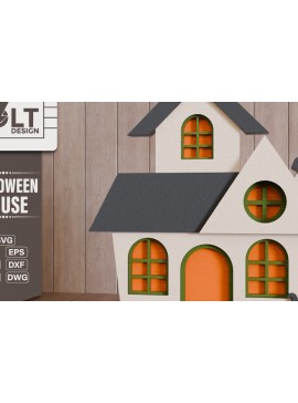 Σετ των 2 Intra απο ξύλο plywood 3mm-4mm πάχος - Halloween House 3D  Πολυεπίπεδη κοπή Δίασταση 20x25 cm INTRAFABR-102990961