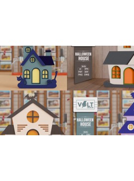 Σετ των 2 Intra απο ξύλο plywood 3mm-4mm πάχος - Halloween House 3D  Πολυεπίπεδη κοπή Δίασταση 20x25 cm INTRAFABR-102991438