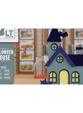 Σετ των 2 Intra απο ξύλο plywood 3mm-4mm πάχος - Halloween House 3D  Πολυεπίπεδη κοπή Δίασταση 20x25 cm INTRAFABR-102146360