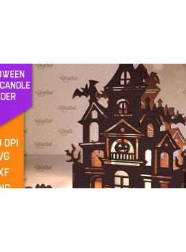 Σετ των 2 Intra απο ξύλο plywood 3mm-4mm πάχος - Κηροπήγιο Halloween House Δίασταση 15x15 cm INTRAFABR-103939105