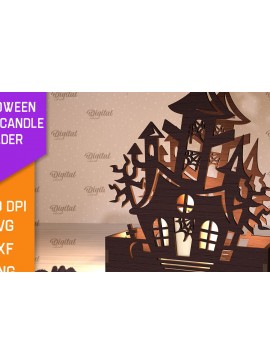 Σετ των 2 Intra απο ξύλο plywood 3mm-4mm πάχος - Κηροπήγιο Halloween House Δίασταση 15x15 cm INTRAFABR-103939121