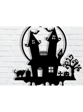 Intra απο ξύλο plywood 3mm-4mm πάχος - Halloween House Μεταλλικός τοίχος Τέχνης με λέιζερ Δίασταση 40x50 cm INTRAFABR-78945455