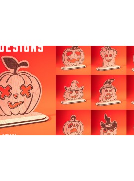 Σετ των 2 Intra απο ξύλο plywood 3mm-4mm πάχος - Halloween Jack O Lantern Decor Cut Laser Δίασταση 15x15 cm INTRAFABR-75900894