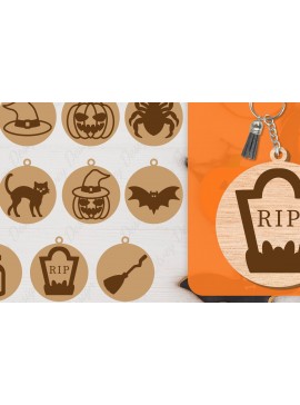 Σετ των 3 Intra απο ξύλο plywood 3mm-4mm πάχος - με μπρελόκ αποκριών Δίασταση 4x4 cm INTRAFABR-104543331