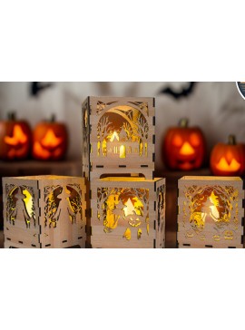 Σετ των 3 Intra απο ξύλο plywood 3mm-4mm πάχος - Κηροπήγιο Halloween Cut Laser Δίασταση 25x25 cm INTRAFABR-105448124