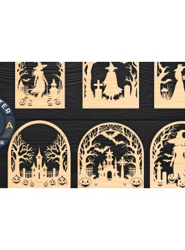 Σετ των 2 Intra απο ξύλο plywood 3mm-4mm πάχος - Πακέτο υ  Cut Halloween Laser 01 Δίασταση 15x15 cm INTRAFABR-106011320
