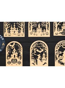 Σετ των 2 Intra απο ξύλο plywood 3mm-4mm πάχος - Πακέτο υ  Cut Halloween Laser 02 Δίασταση 15x15 cm INTRAFABR-106011322