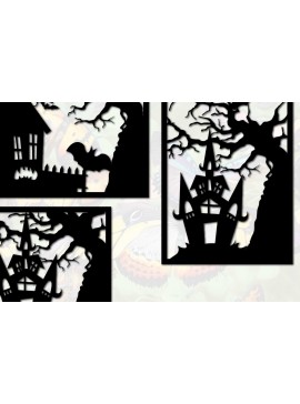 Σετ των 2 Intra απο ξύλο plywood 3mm-4mm πάχος - Πακέτο  διακόσμησης τοίχου Halloween Cut Laser: Δίασταση 15x15 cm INTRAFABR-77399519