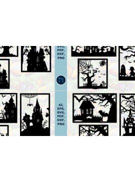 Σετ των 2 Intra απο ξύλο plywood 3mm-4mm πάχος - Πακέτο  διακόσμησης τοίχου Halloween Cut Laser: Δίασταση 15x15 cm INTRAFABR-77399700