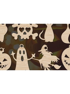 Σετ των 2 Intra απο ξύλο plywood 3mm-4mm πάχος - Πακέτο Halloween Laser  με τρύπες Δίασταση 15x15 cm INTRAFABR-78162088