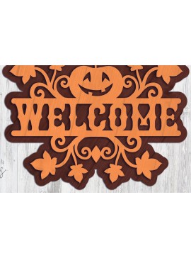 Σετ των 2 Intra απο ξύλο plywood 3mm-4mm πάχος - Σήμα καλωσορίσματος με στρώματα αποκριών | Κολοκύθι Δίασταση 15x15 cm INTRAFABR-37414631