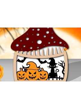 Σετ των 2 Intra απο ξύλο plywood 3mm-4mm πάχος - Halloween Mushroom House τρισδιάστατη  Δίασταση 15x15 cm INTRAFABR-107514533